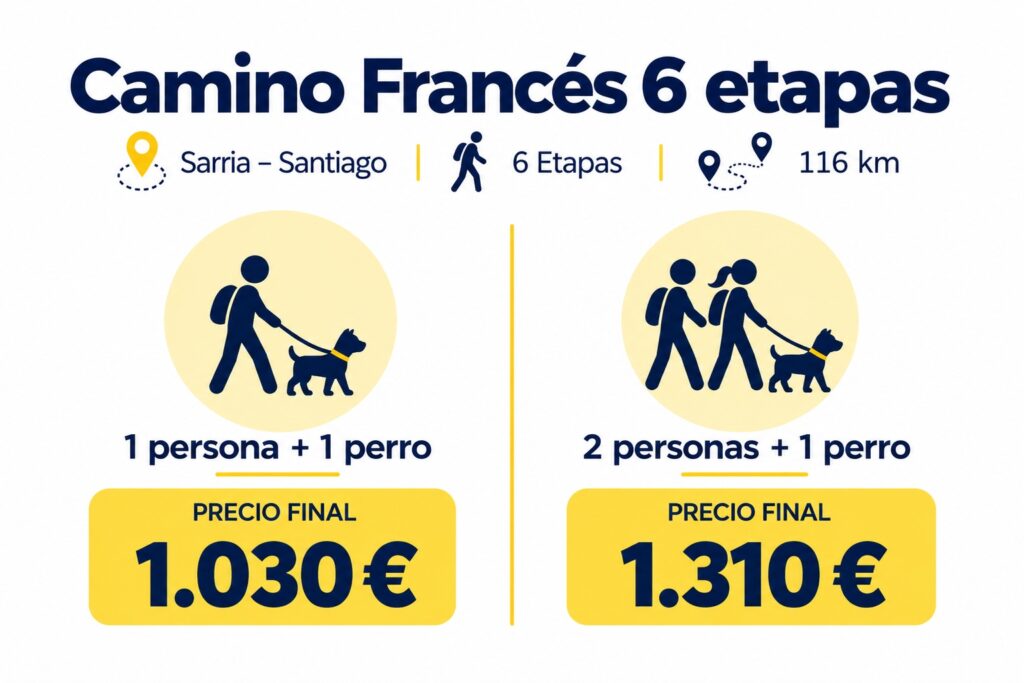 camini francés con perro | Sarria Santiago adaptado